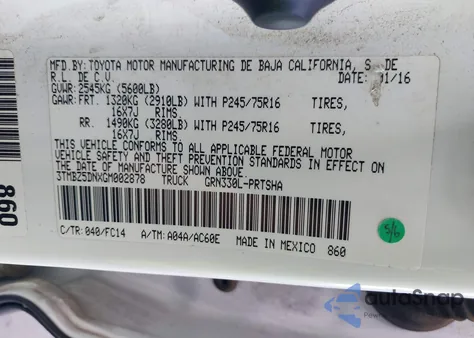 2016 Toyota Tacoma Sr5 from USA, damaged, VIN 3TMBZ5DNXGM002878